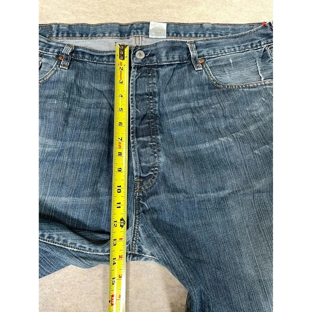 Levis 501 Original Fit Jeans Mens 44x30 Blue Whiskered Denim Cotton Straight Leg